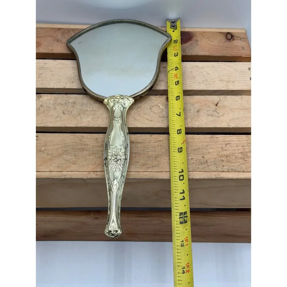 Vintage Hollywood Regency Gold-Tone Cameo Hand Mirror - (12.5